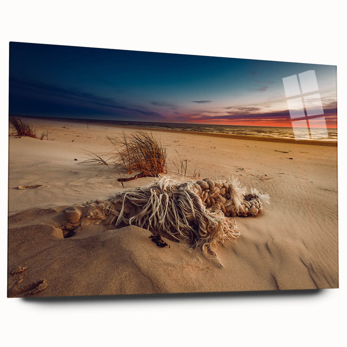 Large abstract wall art depicting a European landscape in muted earth tones on acrylic glass.