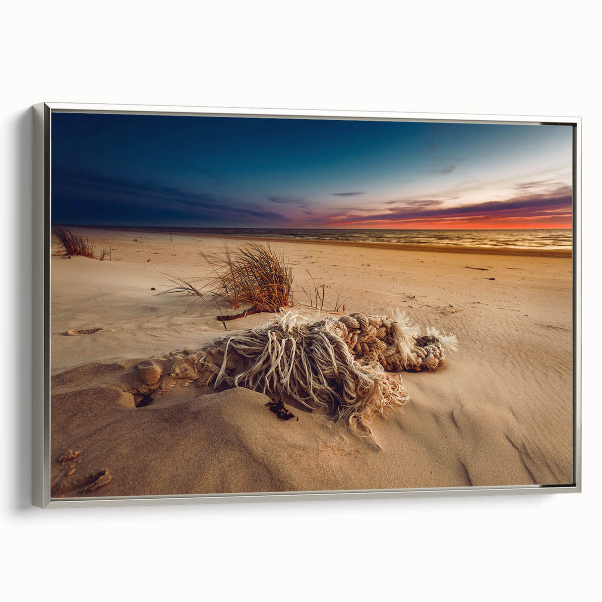 Framed canvas featuring a vintage-style landscape art painting of a Lithuanian scenery in colorful tones.