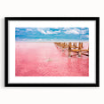 Extra large abstract art print of a colorful Yucatan scenery on textured canvas, framed in black.