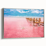 Framed canvas featuring a vintage-style landscape painting of Yucatán, Mexico with vibrant colors on a black background.