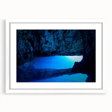 Abstract art print of Brazilian scenery in muted earth tones, framed with a white mat, suitable for dining room decor.