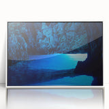 Art Deco style poster of a Brazilian landscape in muted colors, framed in white acrylic, suitable for modern nursery decor.