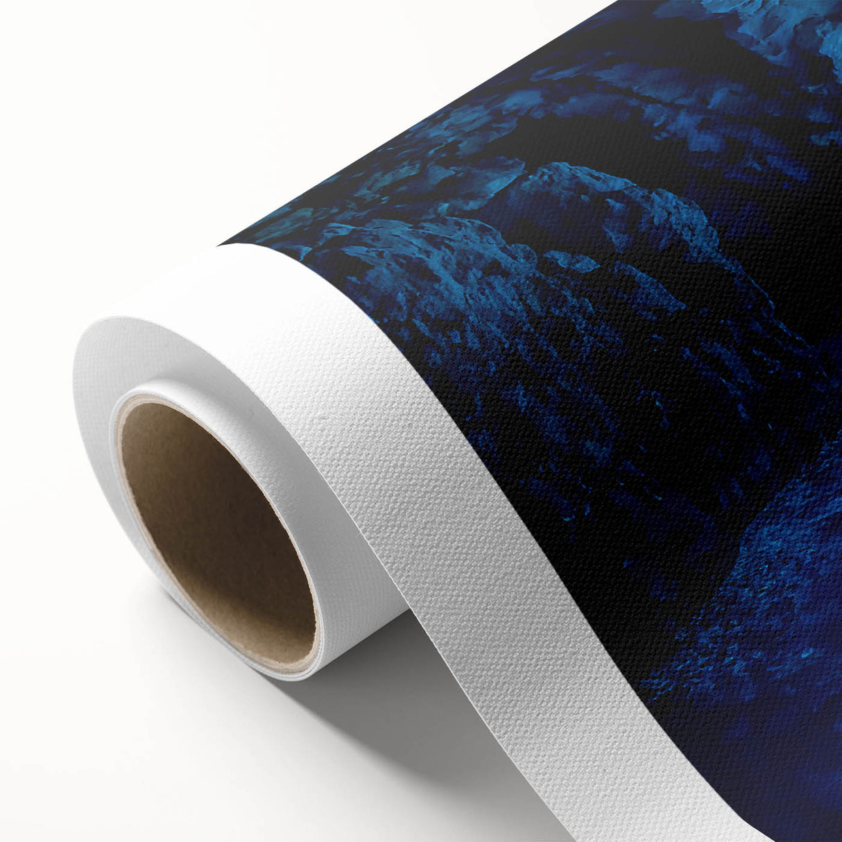 Art deco poster of a Brazilian landscape in muted greens and blues on rolled canvas, ideal for nursery wall art.