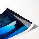 Extra large wall art featuring line art flowers in muted green and yellow tones on a rolled print.