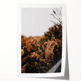 Extra large rolled canvas print of autumnal floral art in rich orange and brown tones, suitable for dining room decor.