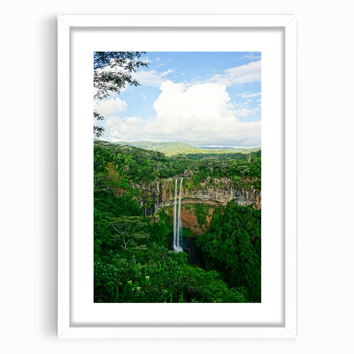 Abstract art print depicting spring themes in soft pastel shades, framed in white, ideal for bedroom or dining room decor.