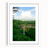 Abstract art print depicting spring themes in soft pastel shades, framed in white, ideal for bedroom or dining room decor.