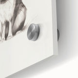 Large abstract wall art on acrylic glass featuring cool blue and white tones in a mid-century modernist style.