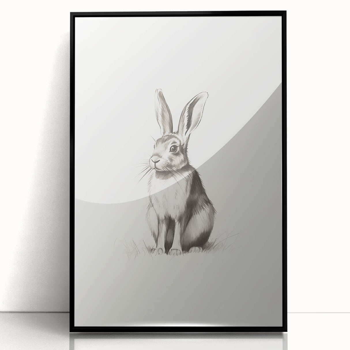 Large abstract wall art depicting winter scene in muted blue and gray tones, framed in black acrylic.