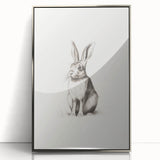 Mid-century modernist art depicting a winter scene in muted blue and silver tones, framed acrylic.