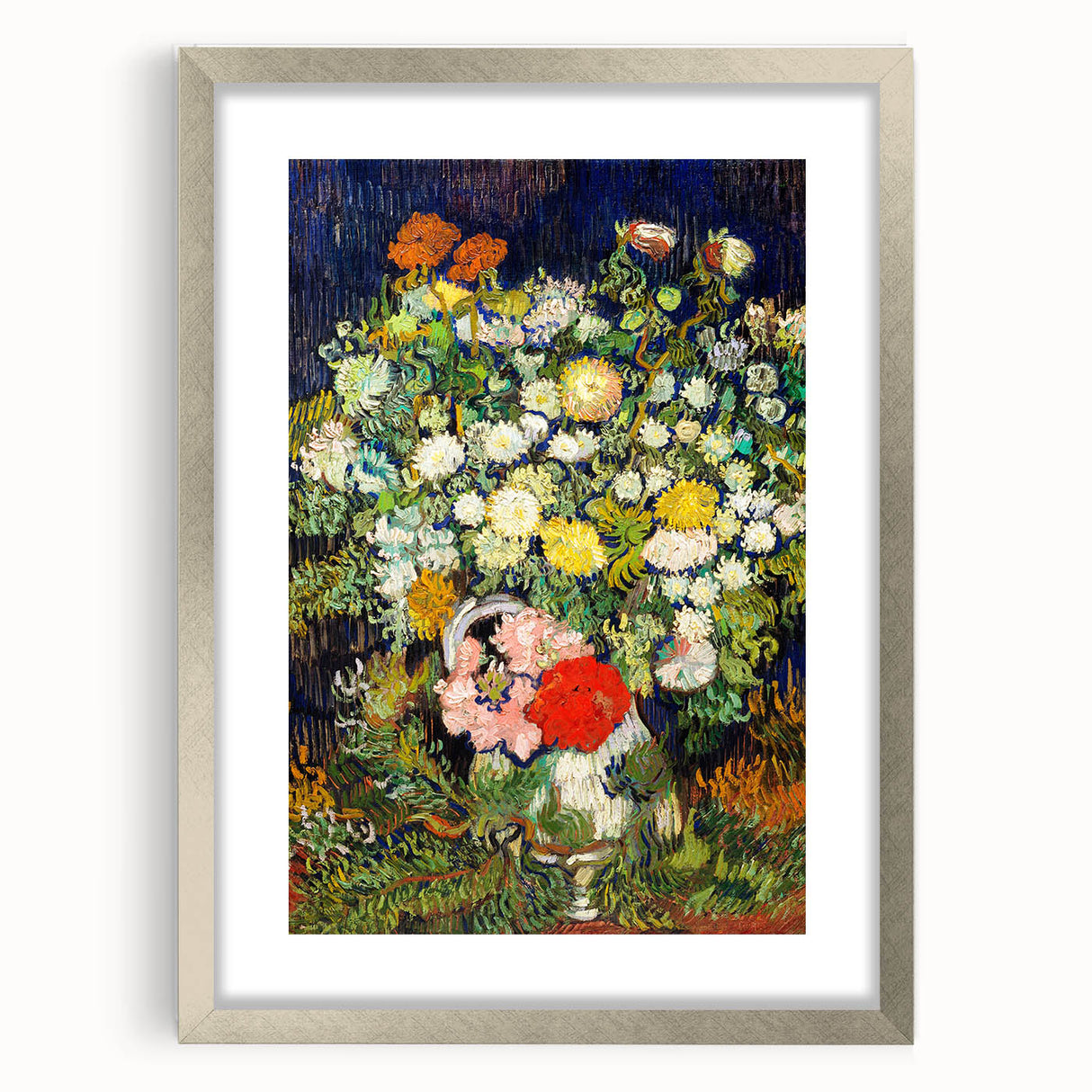 Extra large abstract art print of swirling blues and yellows on a framed canvas, suitable for living room decor.