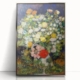 Large art print of a Van Gogh-inspired landscape on acrylic with a silver frame, featuring mid-century modernist style.