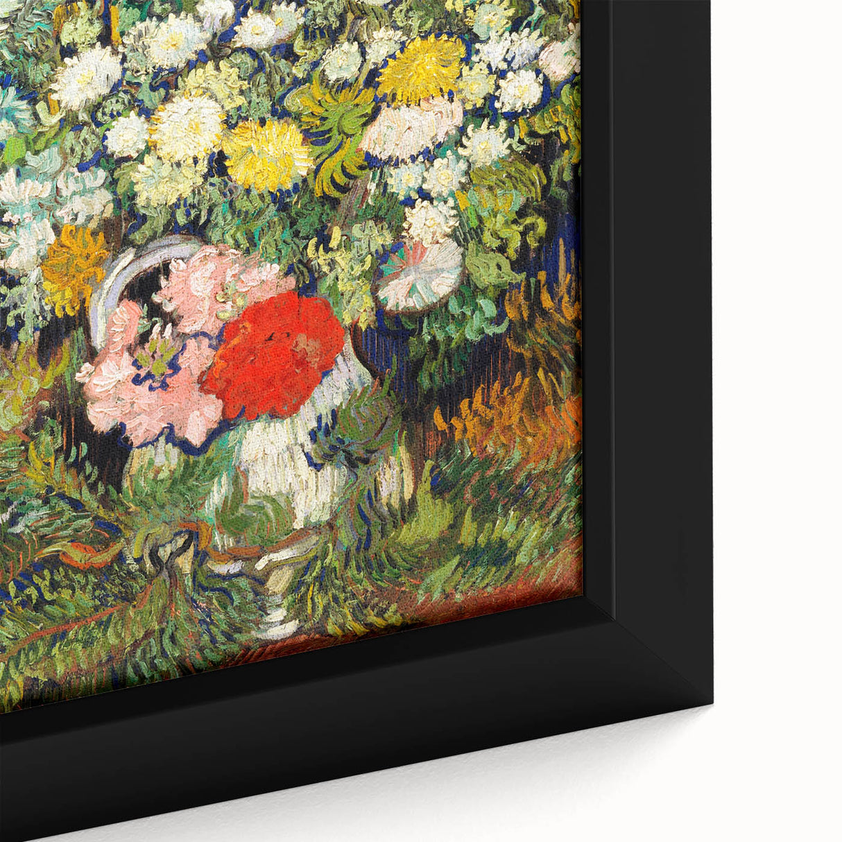 Textured art depicting Van Gogh-inspired scene on a black canvas framed, featuring vibrant color splashes.