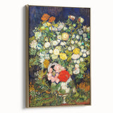 Side view of a framed canvas featuring Van Gogh-style landscape painting in gold tones, ideal for bedroom wall art.