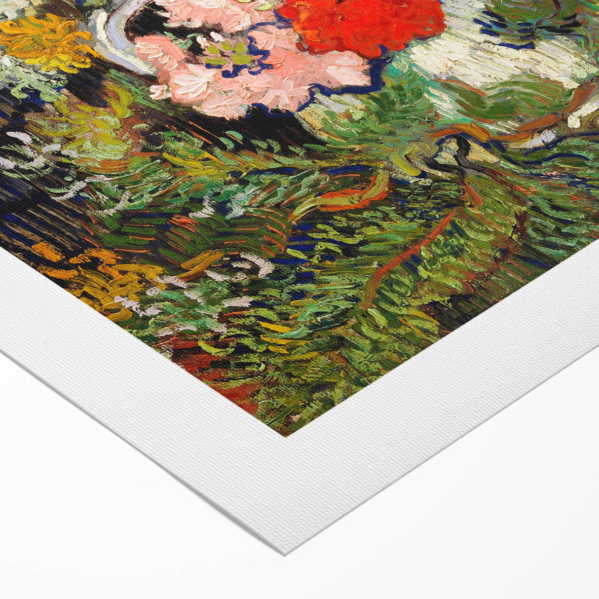 Art deco poster featuring a stylized Van Gogh portrait in bold blue and yellow tones on rolled canvas.