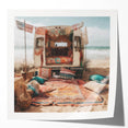 Extra large wall art featuring a floral caravan design in pastel shades on glossy photo paper, ideal for dining room decor.