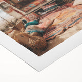 Art deco poster featuring a stylized caravan in monochrome, printed on rolled canvas, suitable for dining room decor.