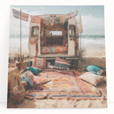 Black and white stretched canvas featuring a caravan of vintage cars, ideal for kitchen wall art or bedroom decor.