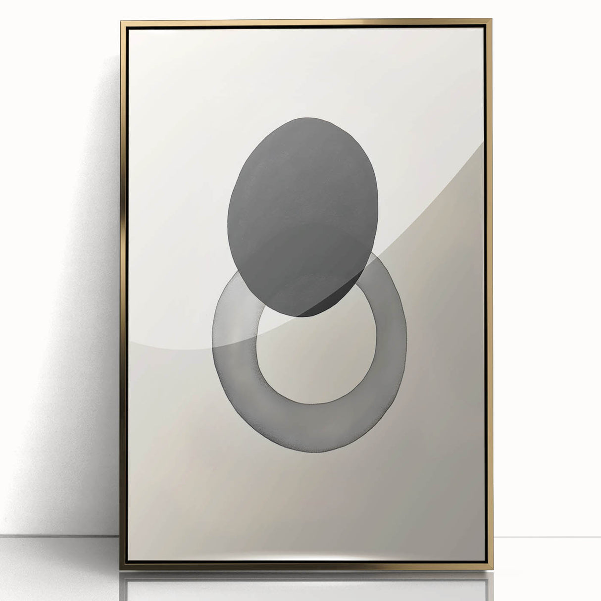 Abstract minimalist wall art featuring a gold-acrylic frame, showcasing a modern design with soft geometric shapes and a sleek aesthetic, perfect for contemporary decor. Ideal for elevating living spaces with stylish sophistication.