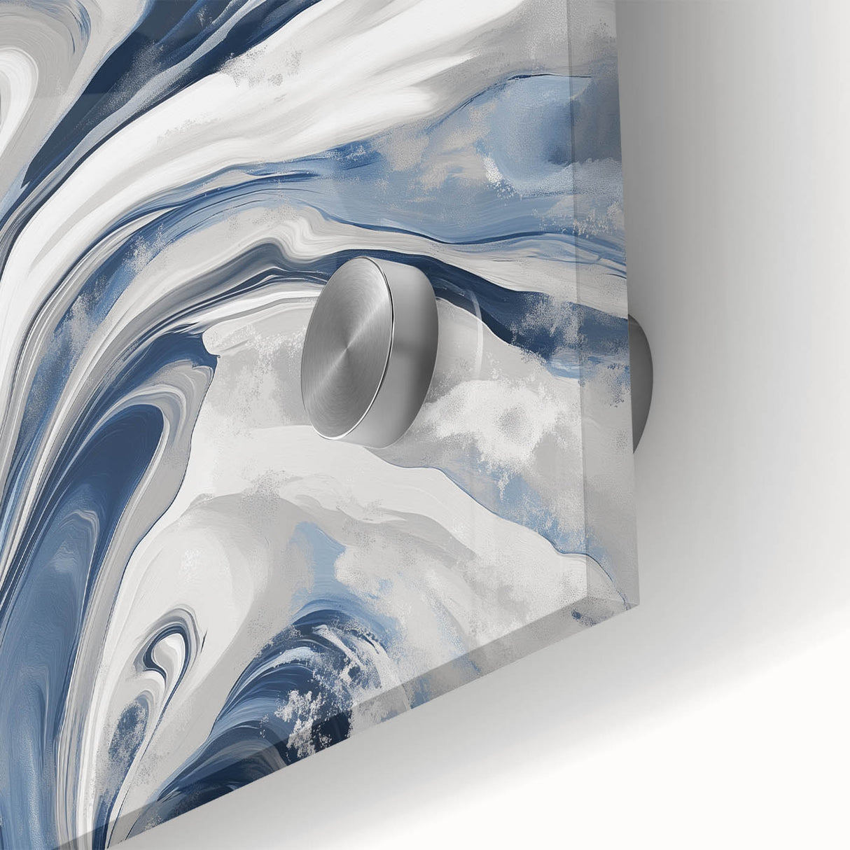 Contemporary Abstract Canvas – Fluid Navy, Gray, and Silver Artwork