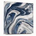 Contemporary Abstract Canvas – Fluid Navy, Gray, and Silver Artwork