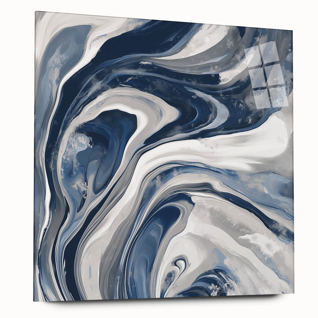 Contemporary Abstract Canvas – Fluid Navy, Gray, and Silver Artwork