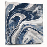 Contemporary Abstract Canvas – Fluid Navy, Gray, and Silver Artwork
