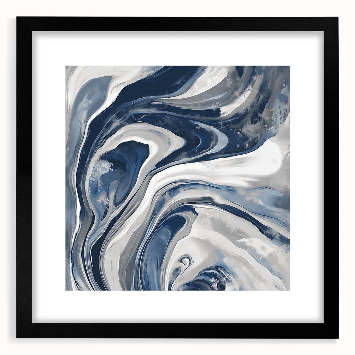 Contemporary Abstract Canvas – Fluid Navy, Gray, and Silver Artwork