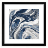 Contemporary Abstract Canvas – Fluid Navy, Gray, and Silver Artwork