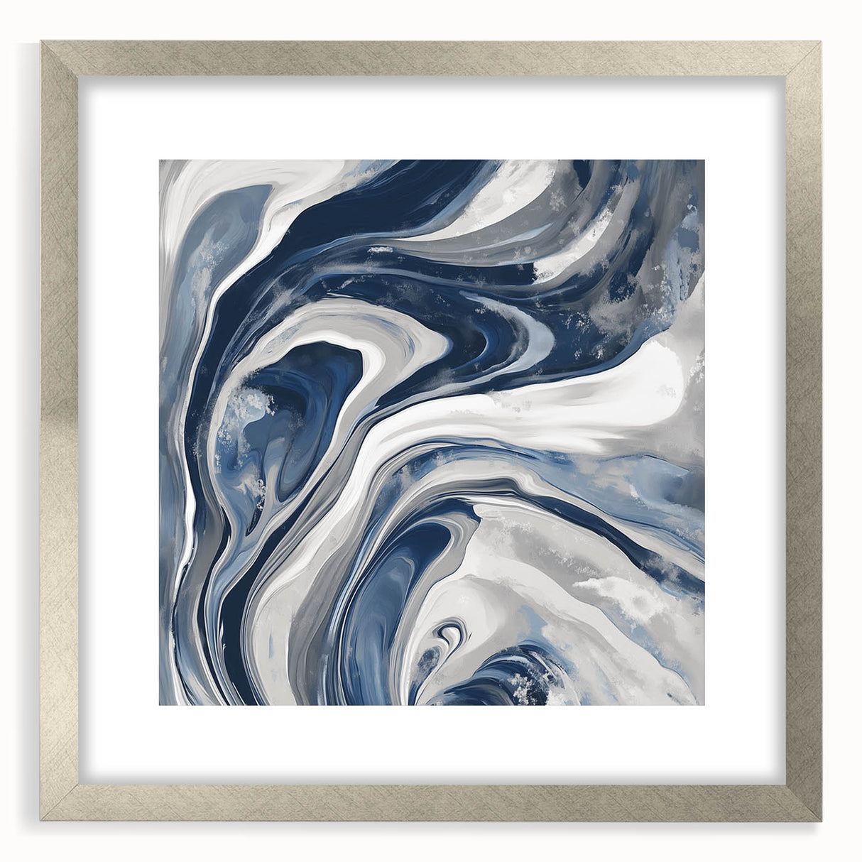 Contemporary Abstract Canvas – Fluid Navy, Gray, and Silver Artwork