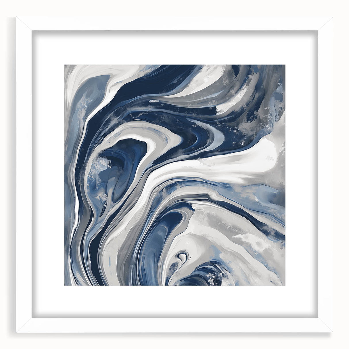 Contemporary Abstract Canvas – Fluid Navy, Gray, and Silver Artwork