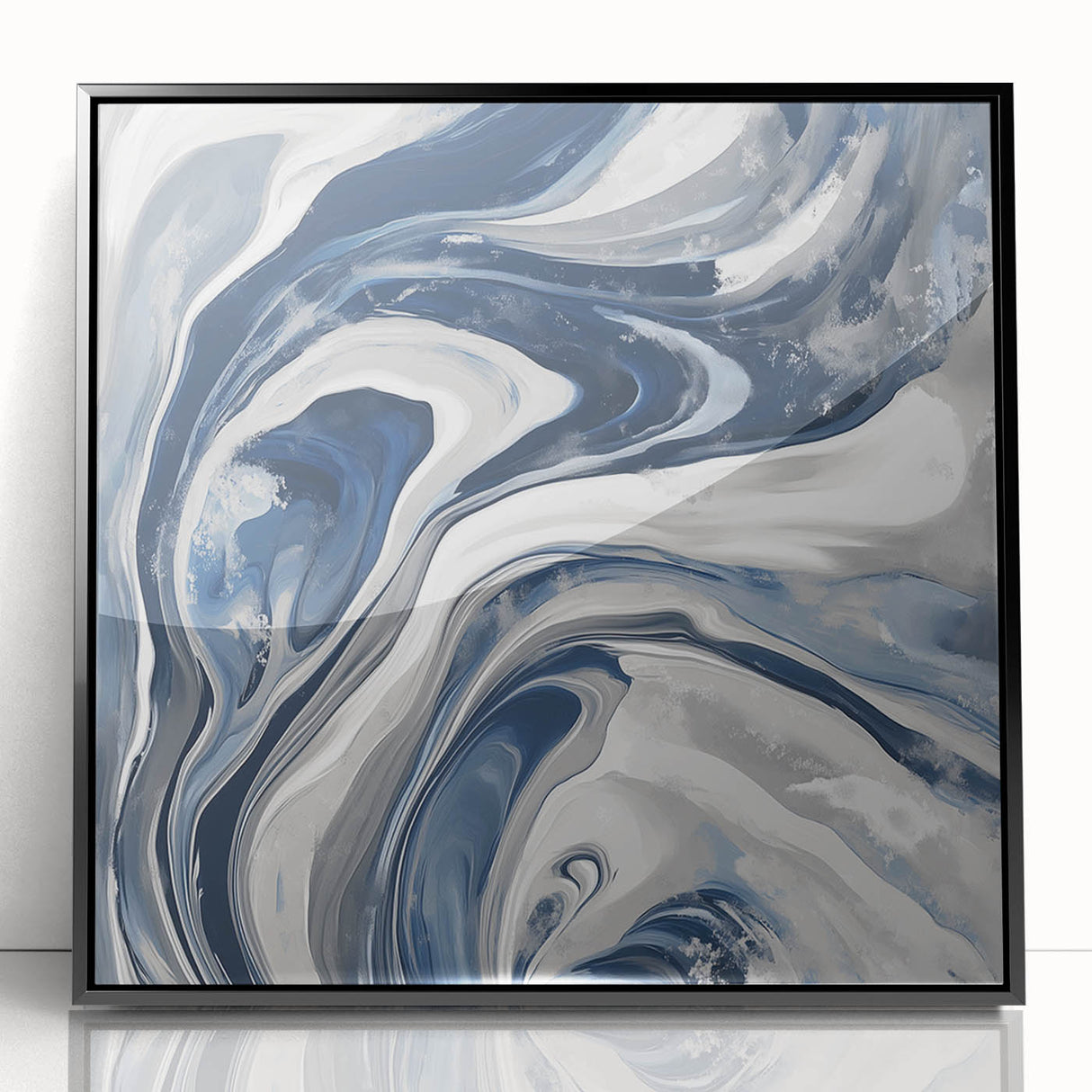 Contemporary Abstract Canvas – Fluid Navy, Gray, and Silver Artwork