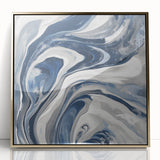 Contemporary Abstract Canvas – Fluid Navy, Gray, and Silver Artwork