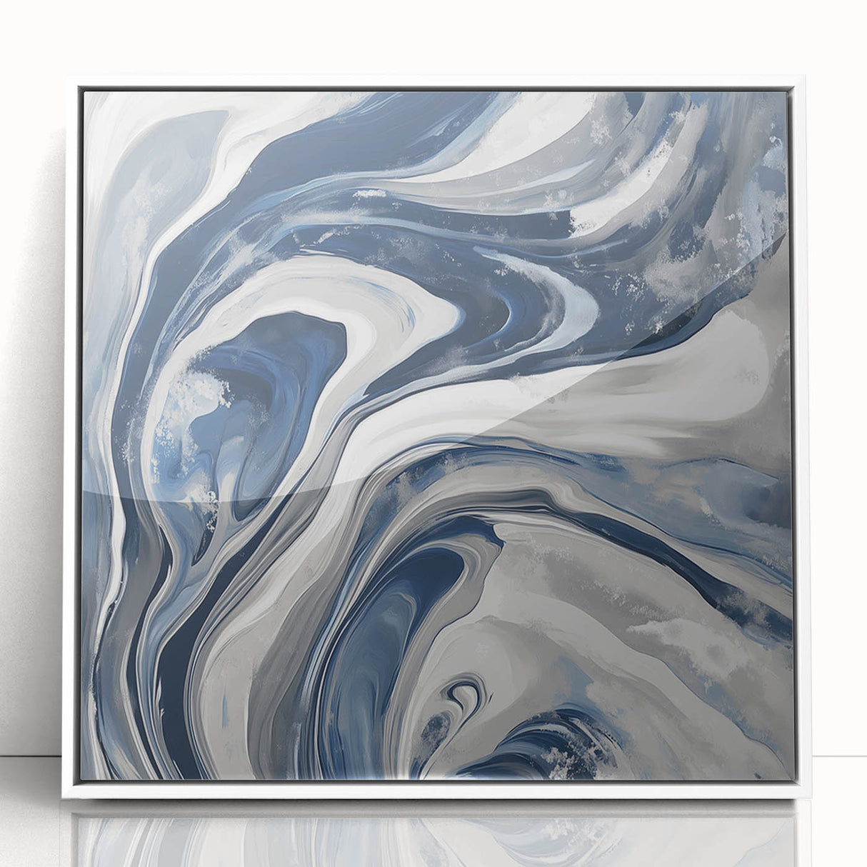 Contemporary Abstract Canvas – Fluid Navy, Gray, and Silver Artwork
