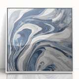 Contemporary Abstract Canvas – Fluid Navy, Gray, and Silver Artwork