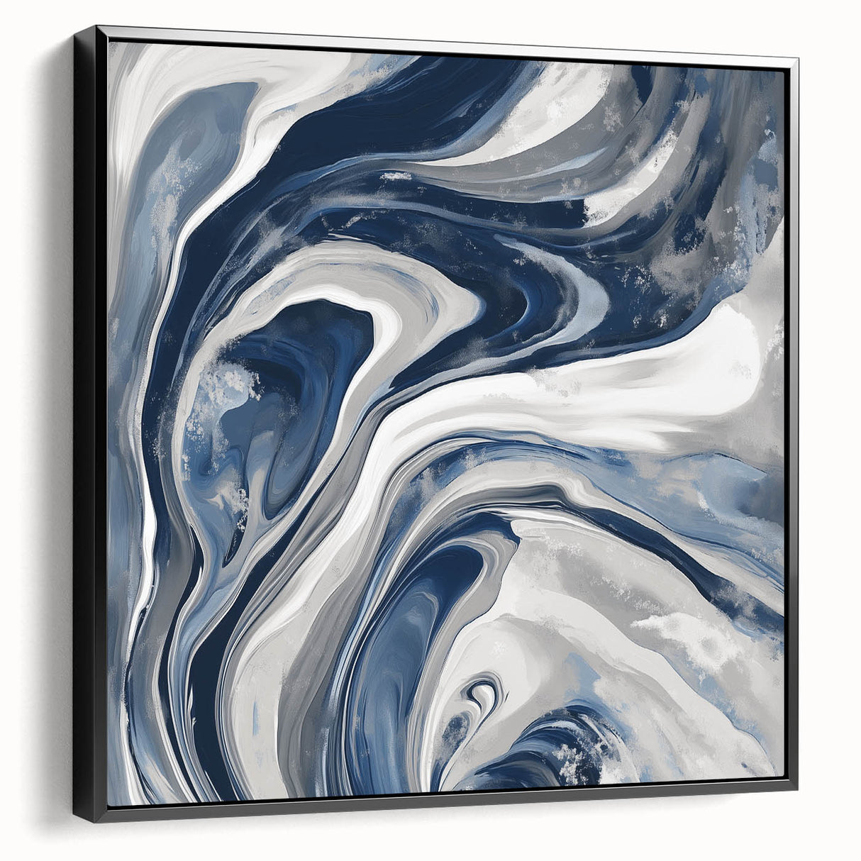 Contemporary Abstract Canvas – Fluid Navy, Gray, and Silver Artwork