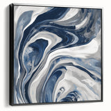 Contemporary Abstract Canvas – Fluid Navy, Gray, and Silver Artwork