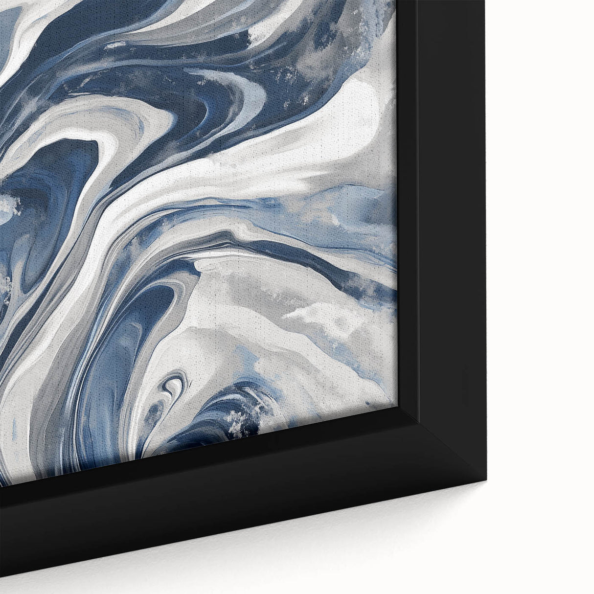 Contemporary Abstract Canvas – Fluid Navy, Gray, and Silver Artwork