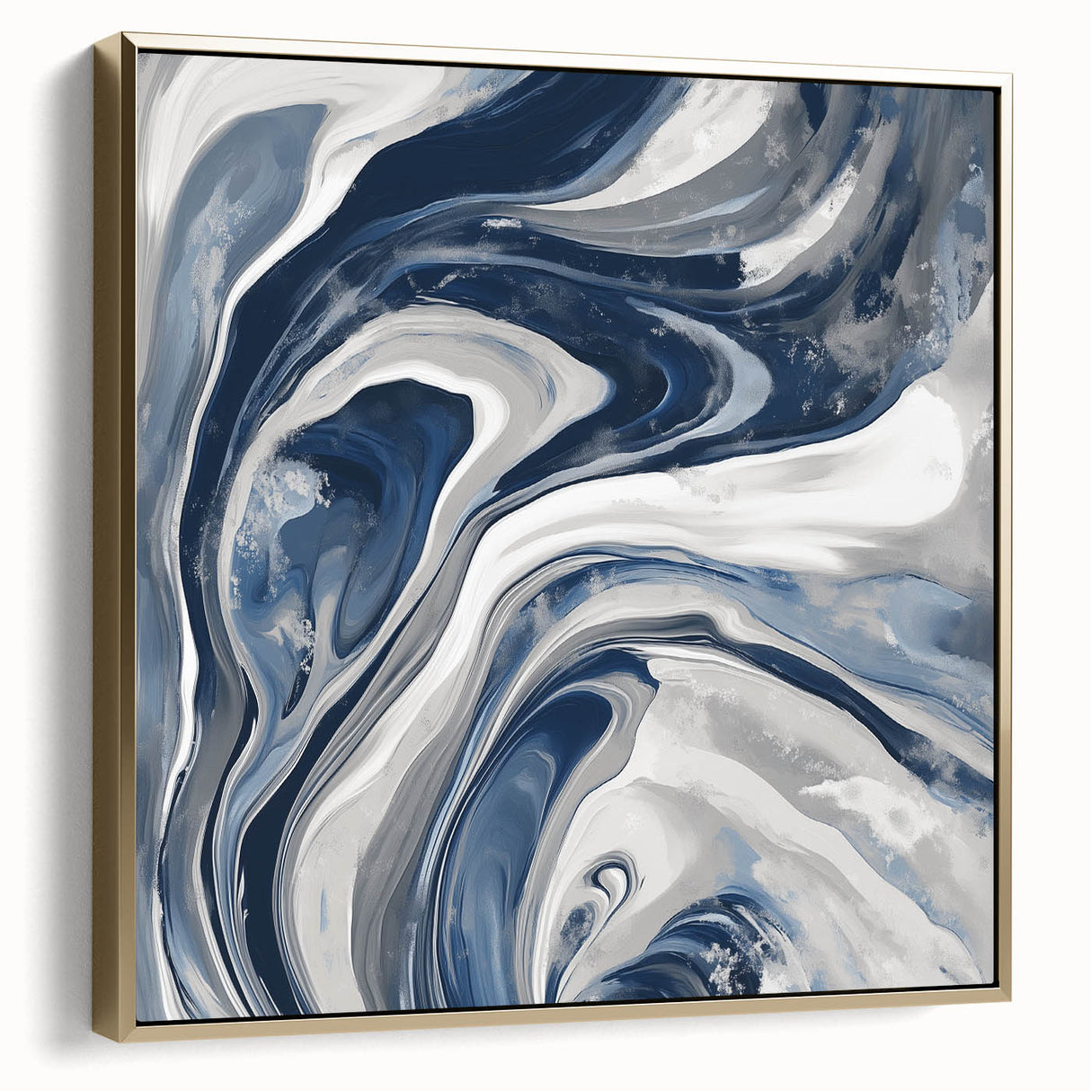Contemporary Abstract Canvas – Fluid Navy, Gray, and Silver Artwork