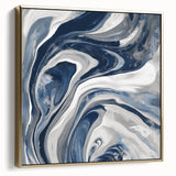 Contemporary Abstract Canvas – Fluid Navy, Gray, and Silver Artwork