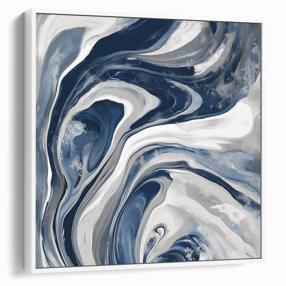 Contemporary Abstract Canvas – Fluid Navy, Gray, and Silver Artwork