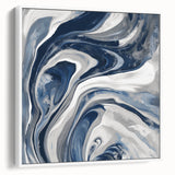 Contemporary Abstract Canvas – Fluid Navy, Gray, and Silver Artwork