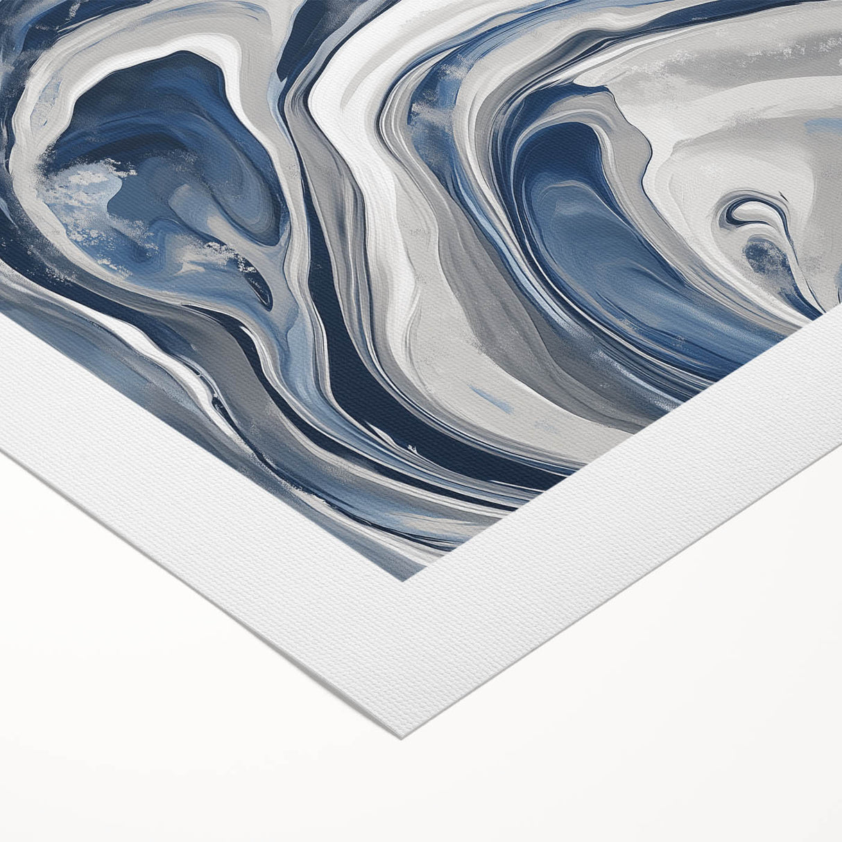 Contemporary Abstract Canvas – Fluid Navy, Gray, and Silver Artwork