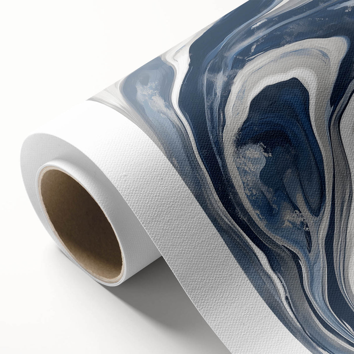 Contemporary Abstract Canvas – Fluid Navy, Gray, and Silver Artwork