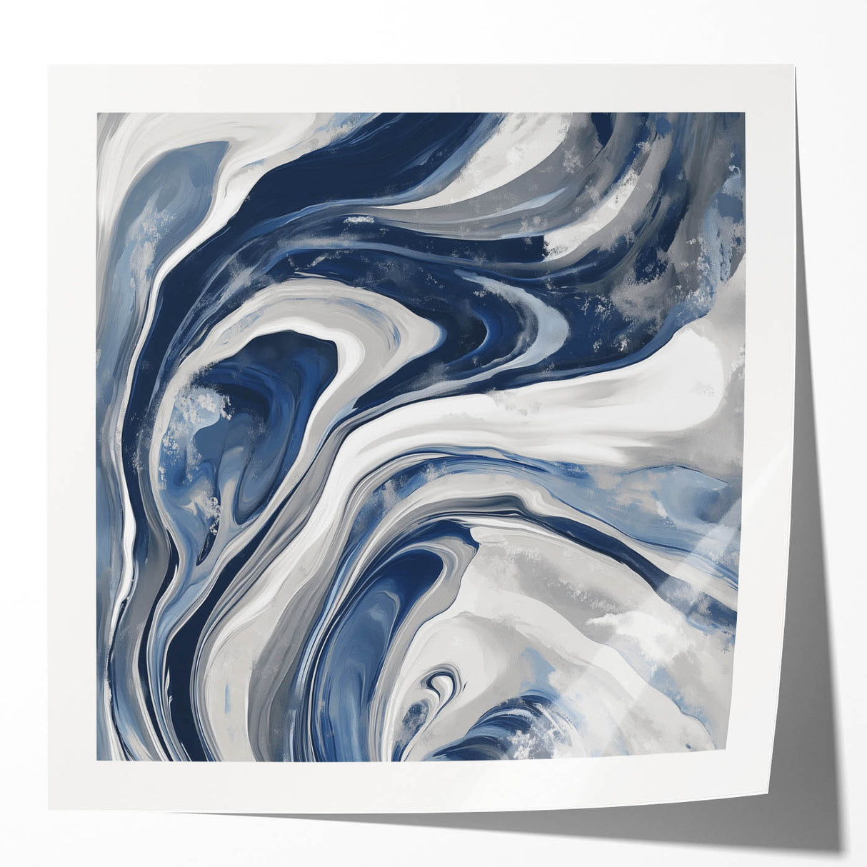 Contemporary Abstract Canvas – Fluid Navy, Gray, and Silver Artwork