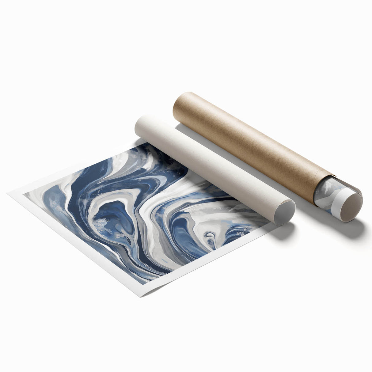Contemporary Abstract Canvas – Fluid Navy, Gray, and Silver Artwork