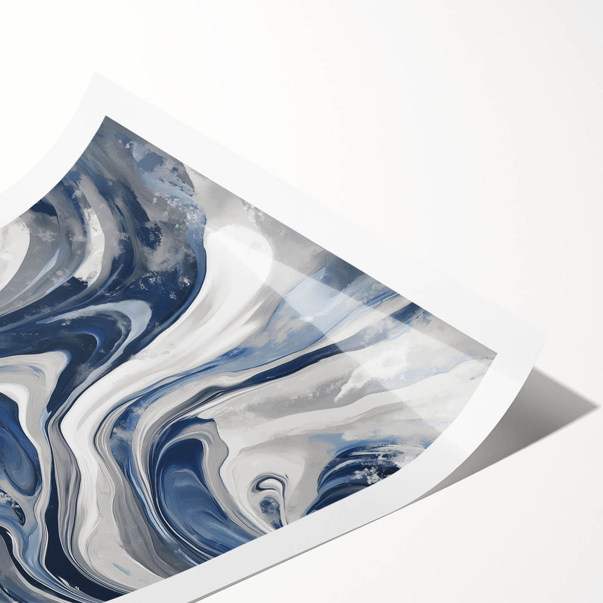 Contemporary Abstract Canvas – Fluid Navy, Gray, and Silver Artwork