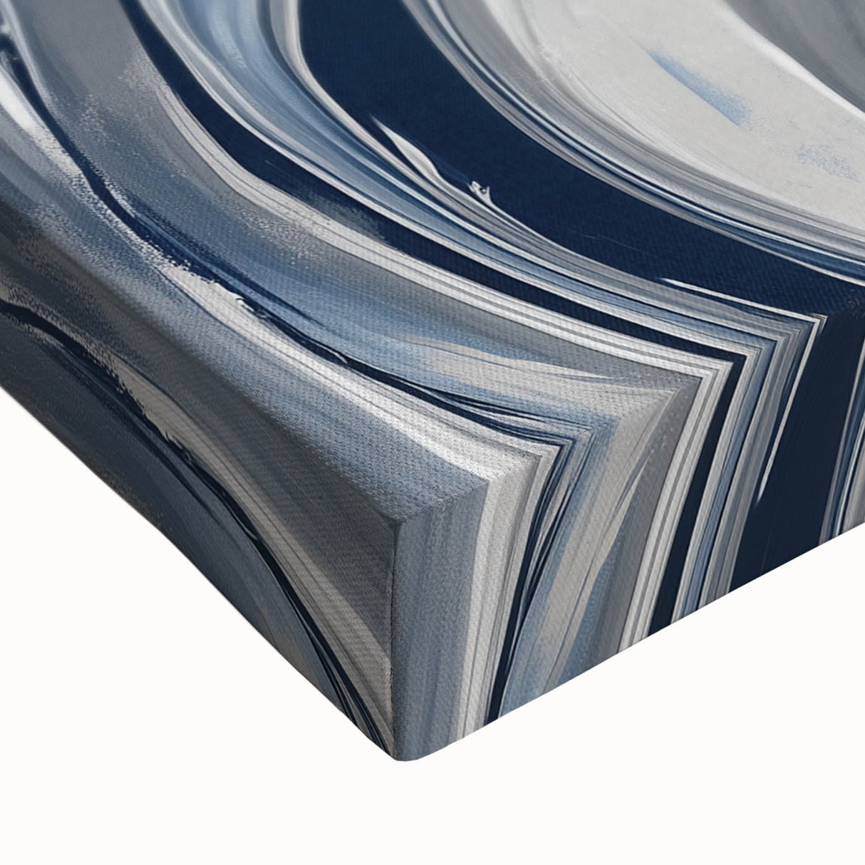 Contemporary Abstract Canvas – Fluid Navy, Gray, and Silver Artwork