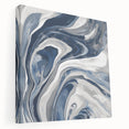 Contemporary Abstract Canvas – Fluid Navy, Gray, and Silver Artwork