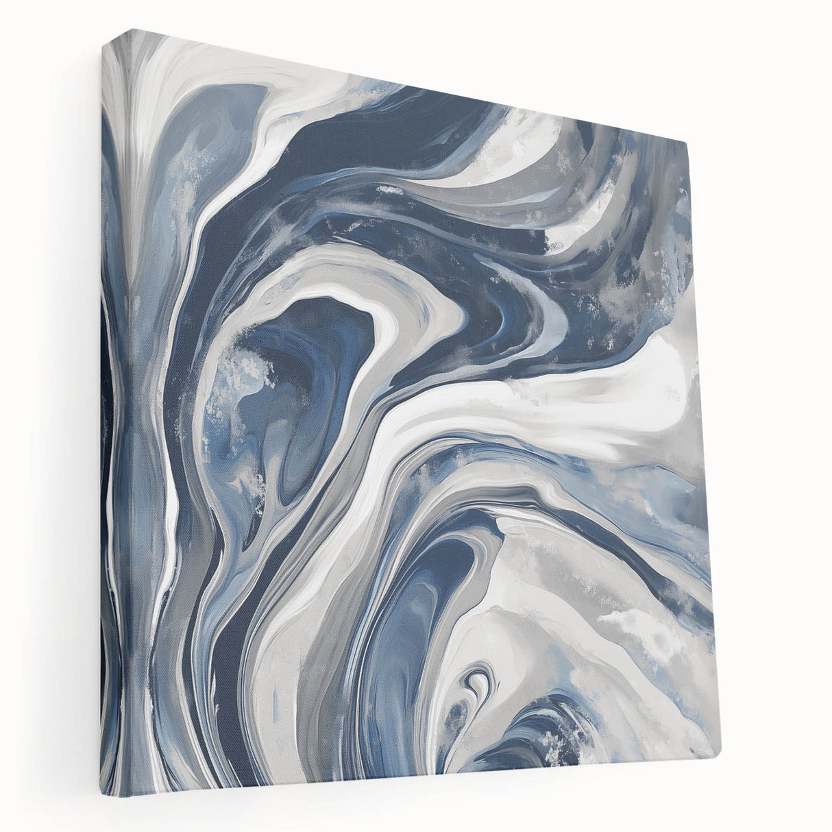 Contemporary Abstract Canvas – Fluid Navy, Gray, and Silver Artwork